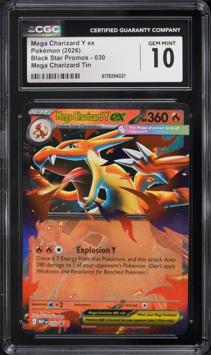 2026 Pokemon Mega Evolution Black Star Promo Tin Mega Charizard Y EX #30 CGC 10 GEM MINT