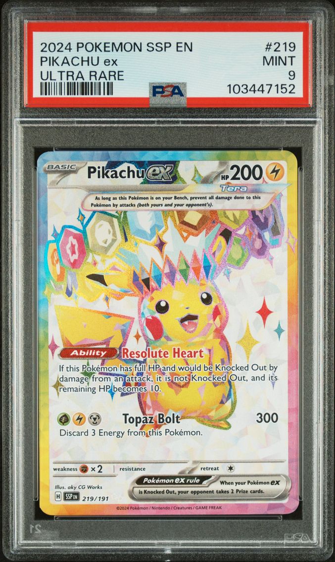 2024 #219 Pikachu EX PSA 9 Ssp EN-Surging Sparks