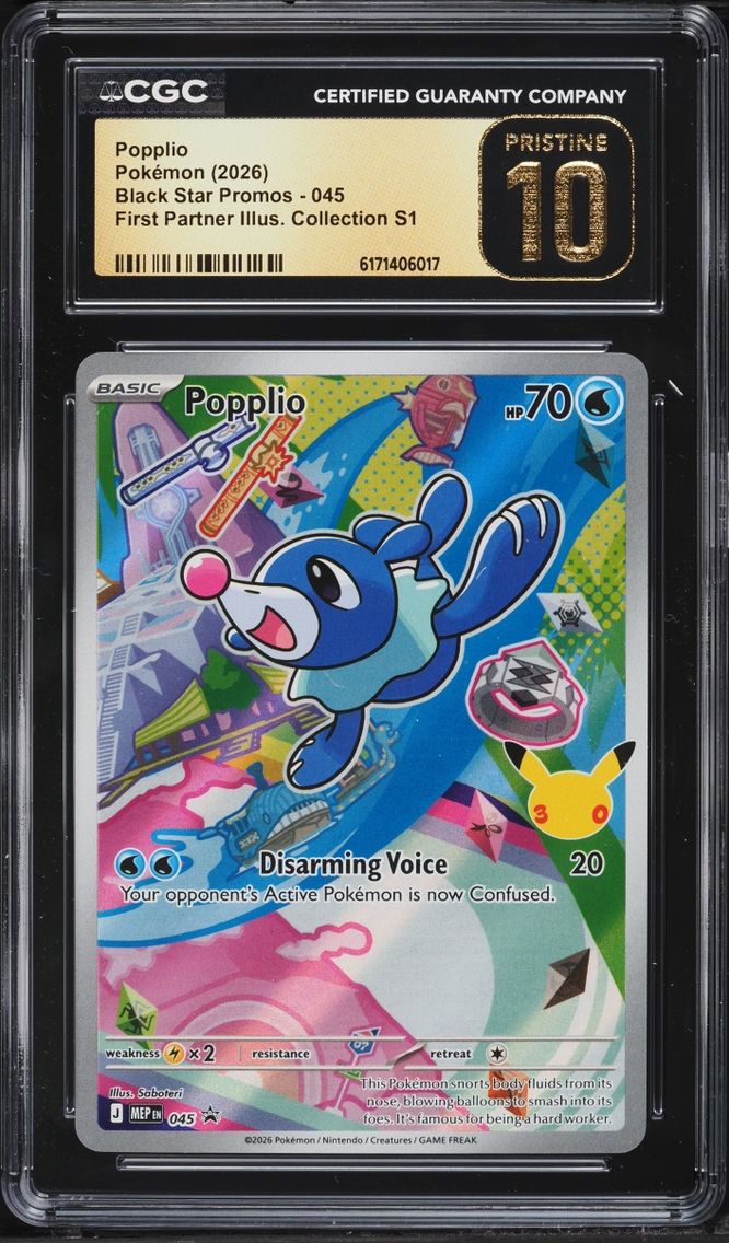 2026 Pokemon Mega Promo First Partner Illustration S1 Full Art Popplio #45 CGC 10 PRISTINE