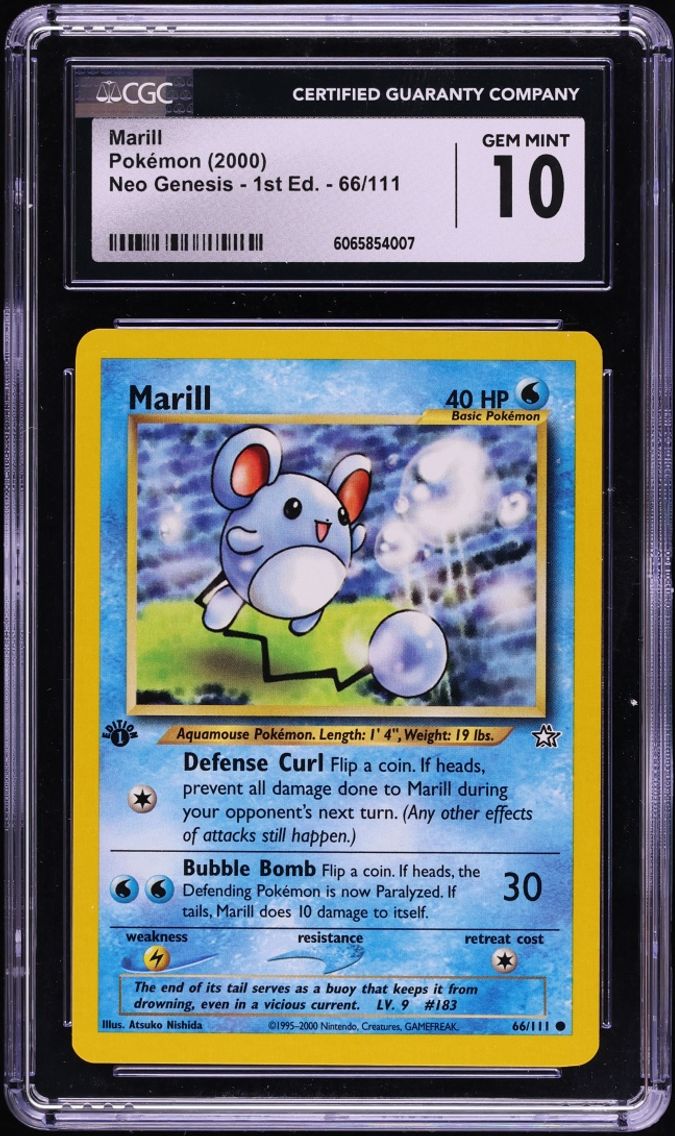 2000 #66 Marill CGC 10 Pokemon Neo Genesis 1st Edition