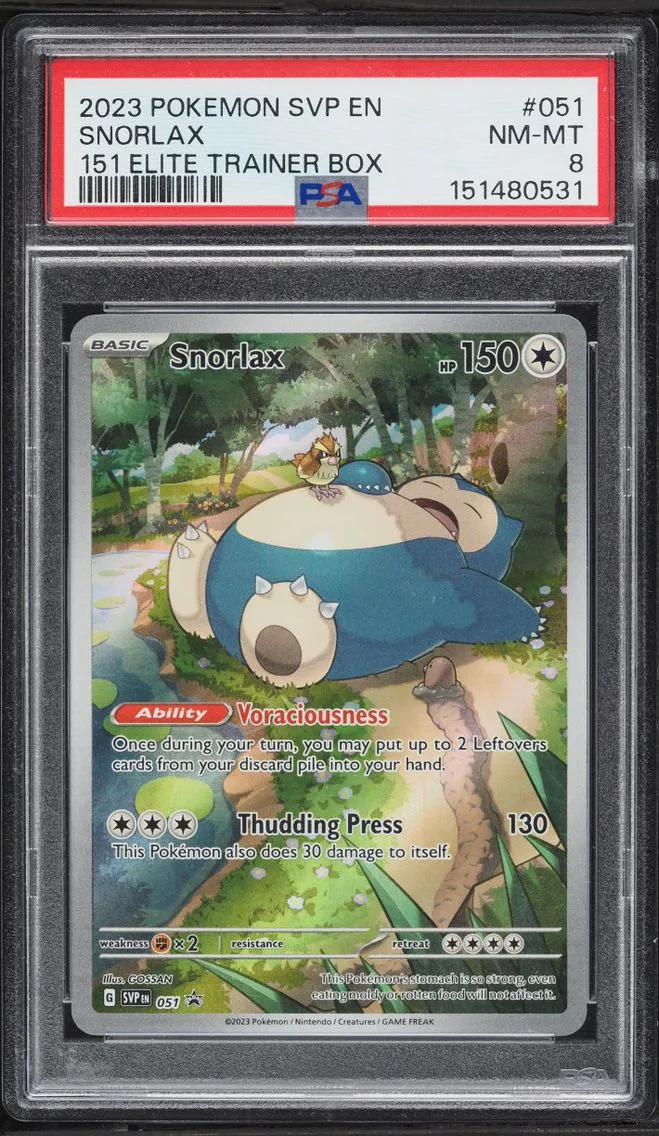 2023 Pokemon Scarlet & Violet Promo 151 ETB Full Art Snorlax #51 PSA 8 NM-MT