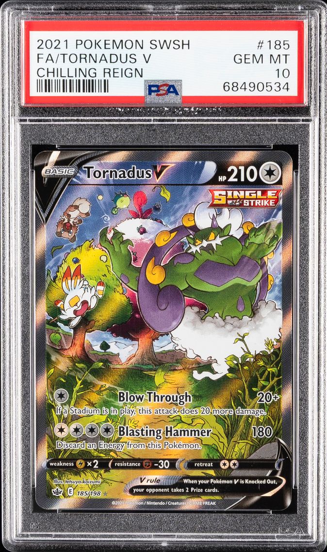 2021 #185 Full Art/Tornadus V PSA 10 Sword & Shield Chilling Reign Pokemon