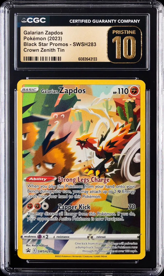 2023 #283 Galarian Zapdos CGC 10 Pristine Swsh Black Star Promo Pokemon