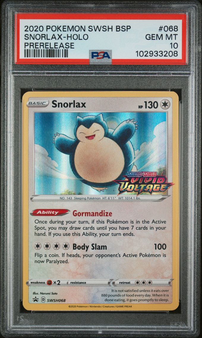 2020 #068 Snorlax-Holo PSA 10 Swsh Black Star Promo