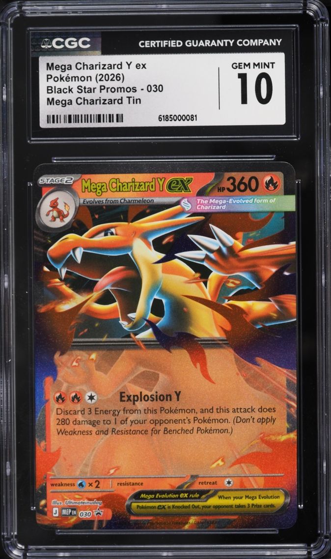 2026 #30 Mega Charizard Y EX CGC 10 Pokemon Mega Evolution Black Star Promo Tin