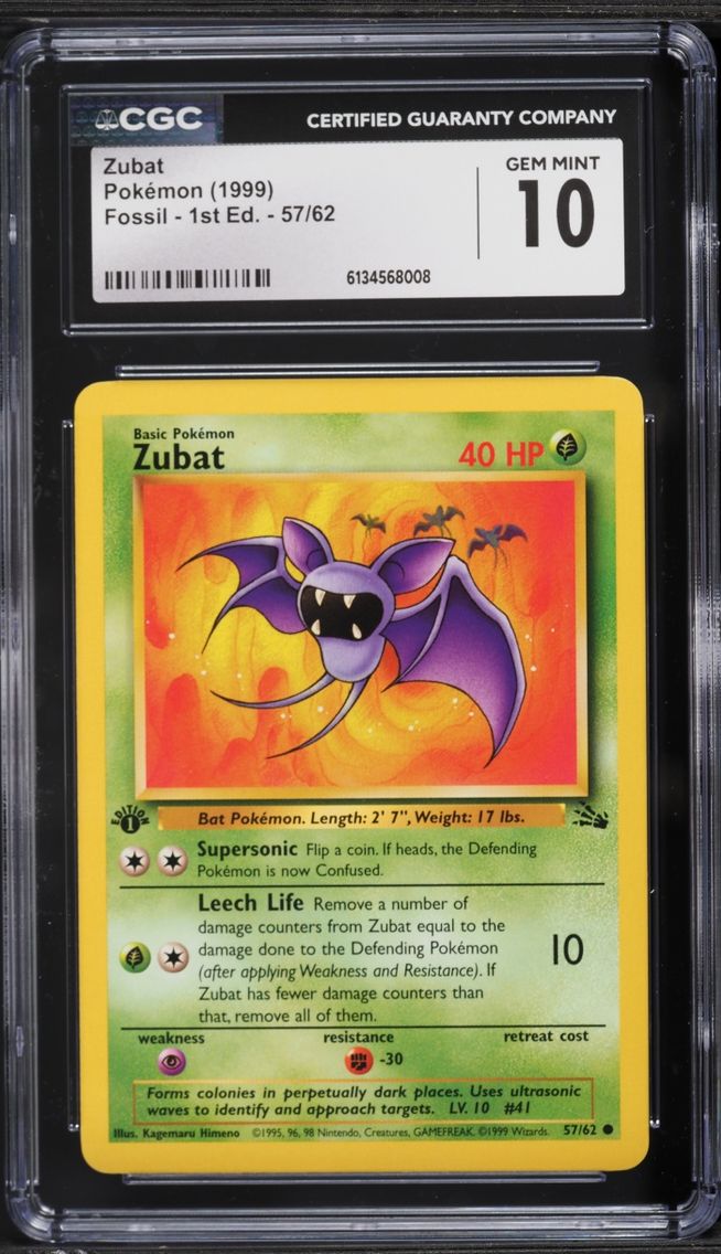 1999 Pokemon Fossil 1st Edition Zubat #57 CGC 10 GEM MINT