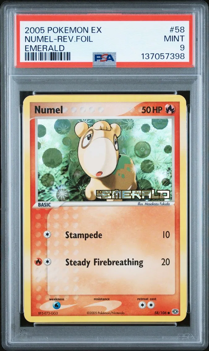 2005 #58 Numel-Reverse Foil PSA 9 EX Emerald Pokemon