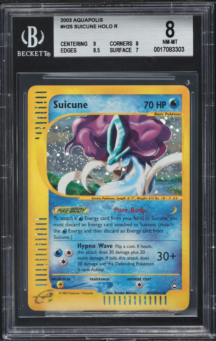 2003 #H25 E AQUAPOLIS SUICUNE HOLO R BGS 8 POKEMON