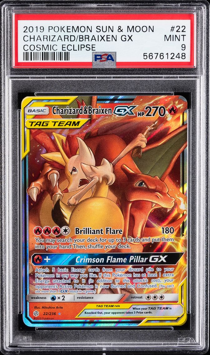 2019 #22 Charizard & Braixen GX PSA 9 Sun & Moon Cosmic Eclipse Pokemon