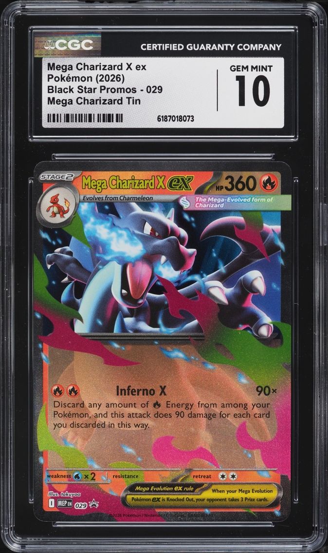 2026 #29 Mega Charizard X EX CGC 10 Pokemon Mega Evolution Black Star Promo Tin