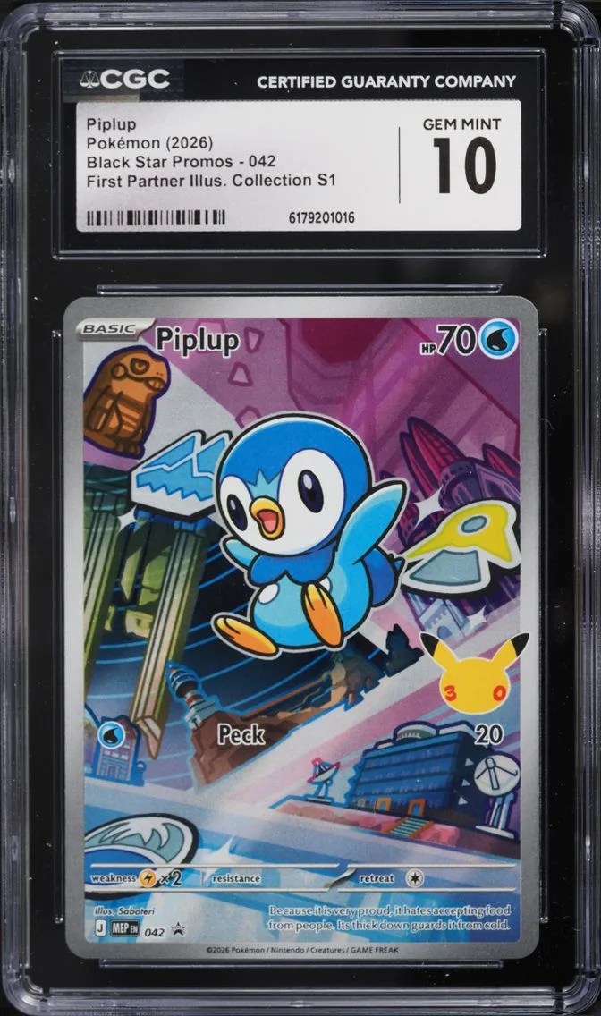 2026 Pokemon Mega Evolution Promo First Partner Illustration S1 Full Art Piplup #42 CGC 10 GEM