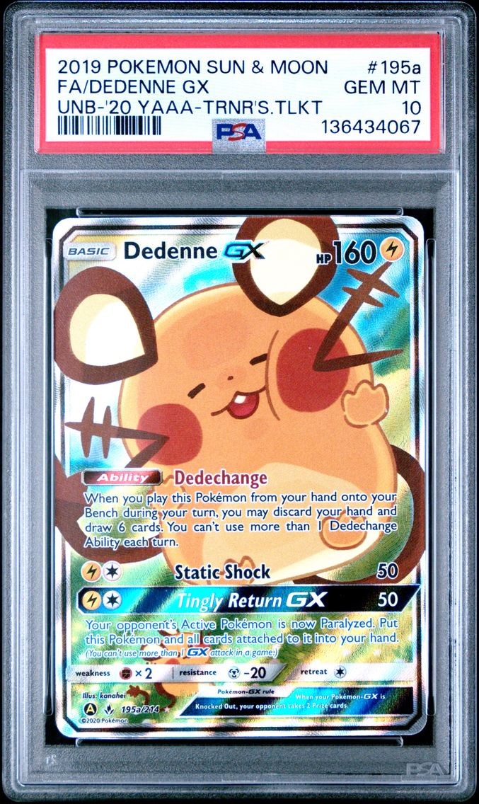 2019 #195a Full Art/Dedenne GX PSA 10 Sun & Moon Unbroken Bonds