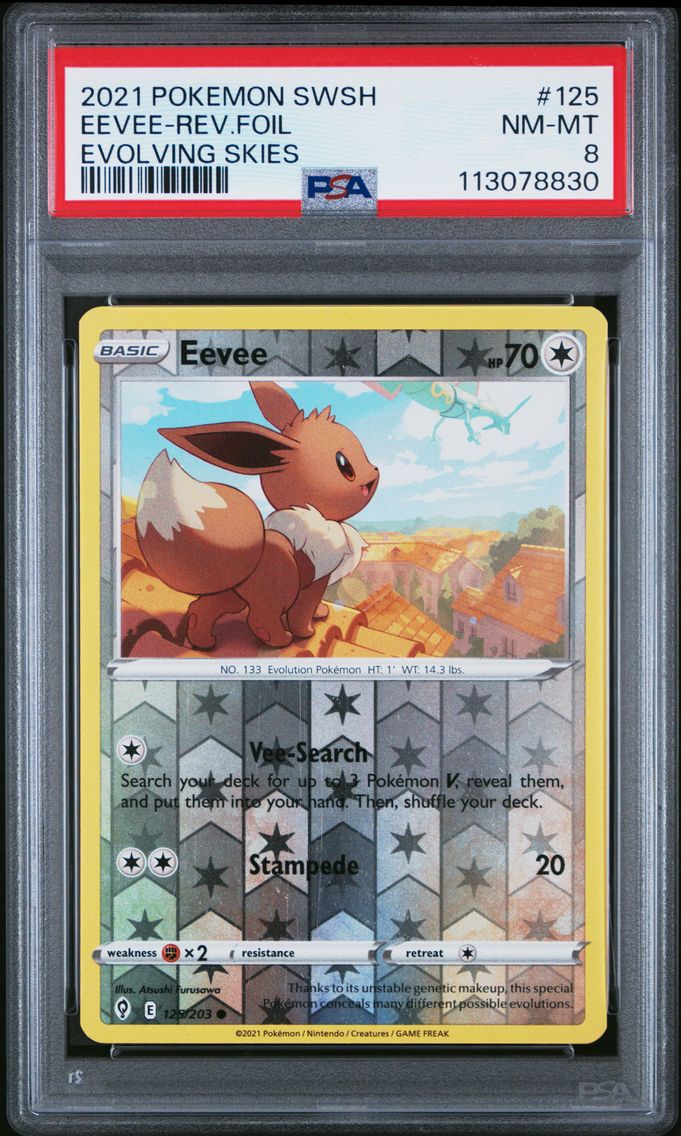 2021 #125 Eevee-Reverse Foil PSA 8 Sword & Shield Evolving Skies Pokemon