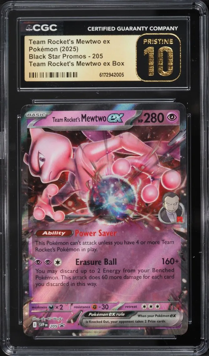 2025 Pokemon Scarlet & Violet Promo Holo Team Rocket's Mewtwo Ex #205 CGC 10 PRISTINE