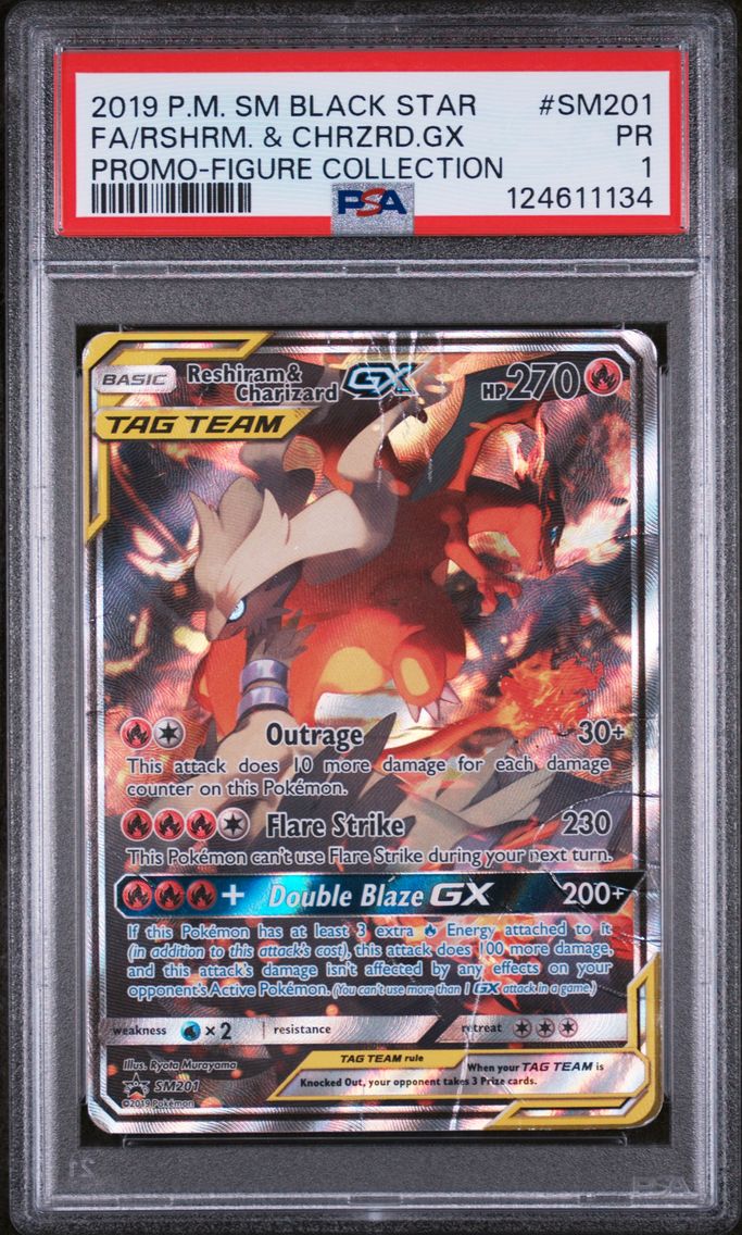 2019 #SM201 Full Art/Reshiram & Charizard GX PSA 1 SM Black Star Promo
