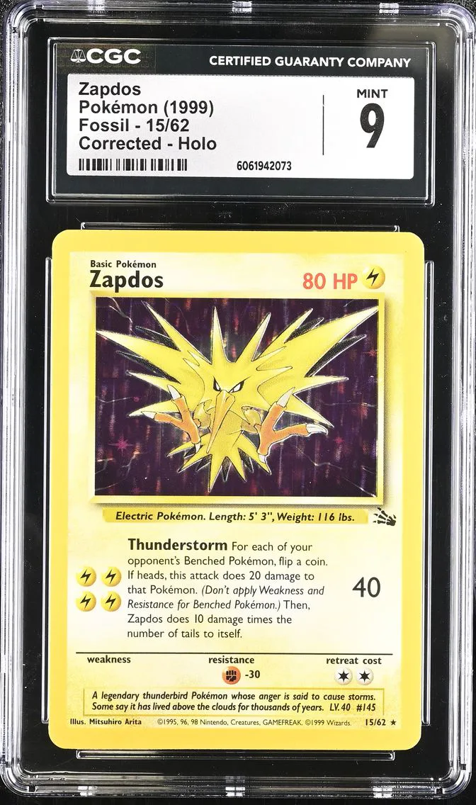 1999 #15 Zapdos CGC 9 Fossil - Unlimited - English