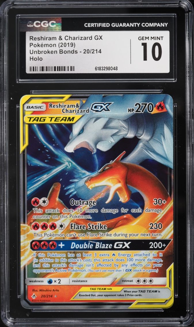 2019 #20 Reshiram & Charizard GX CGC 10 Pokemon Sun & Moon Unbroken Bonds Holo