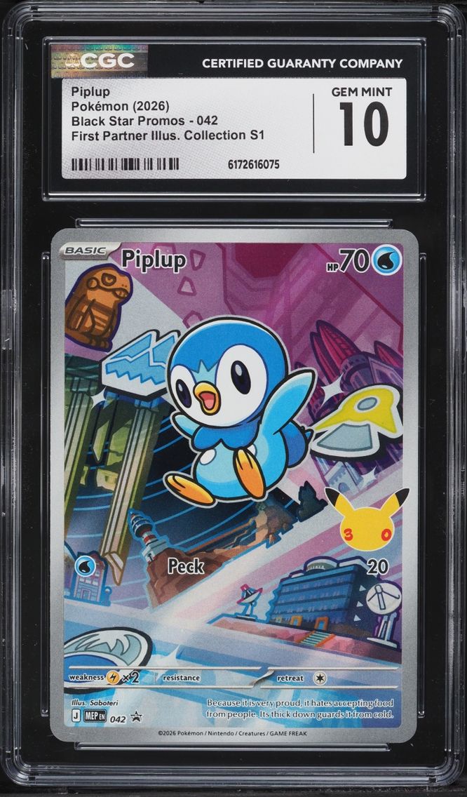 2026 Pokemon Mega Promo First Partner Illustration S1 Full Art Piplup #42 CGC 10 GEM MINT