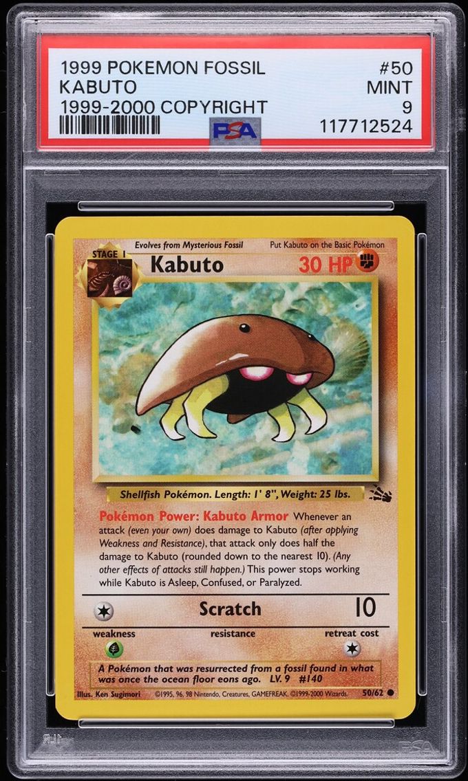 1999 #50 Kabuto PSA 9 Pokemon Fossil '00 Copyright