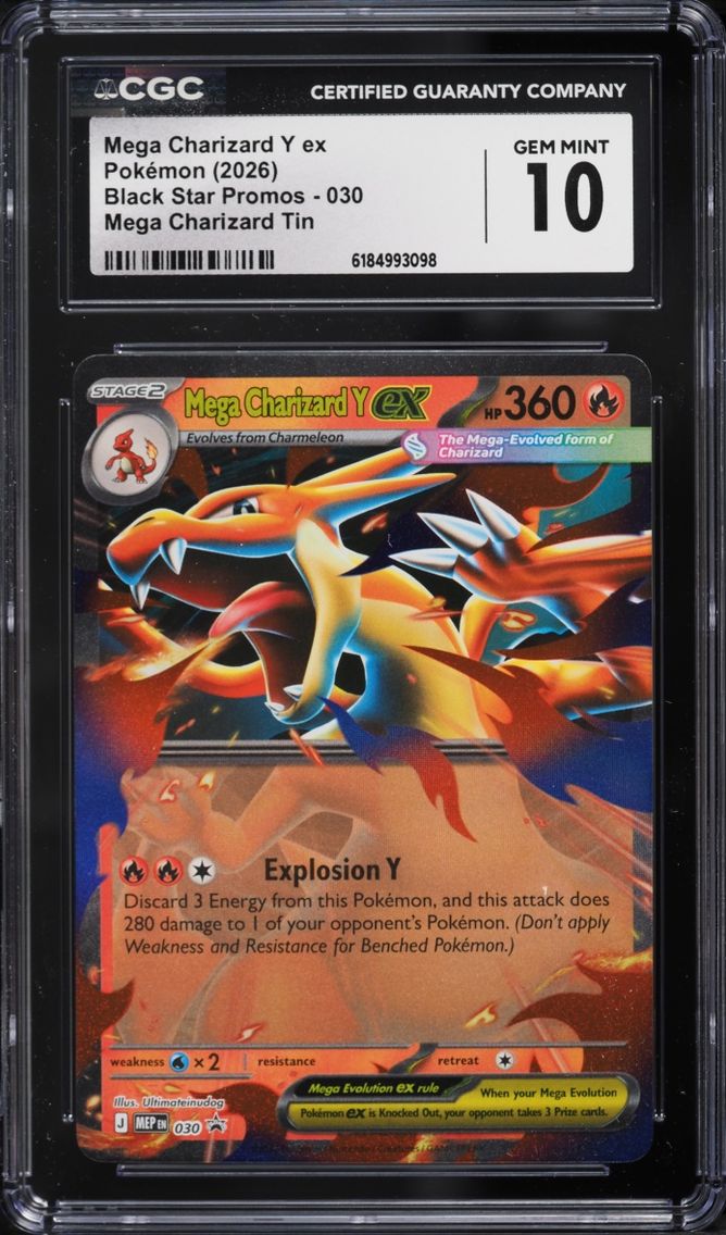 2026 #30 Mega Charizard Y Ex CGC 10 Pokemon Mega Evolution Black Star Promo Tin