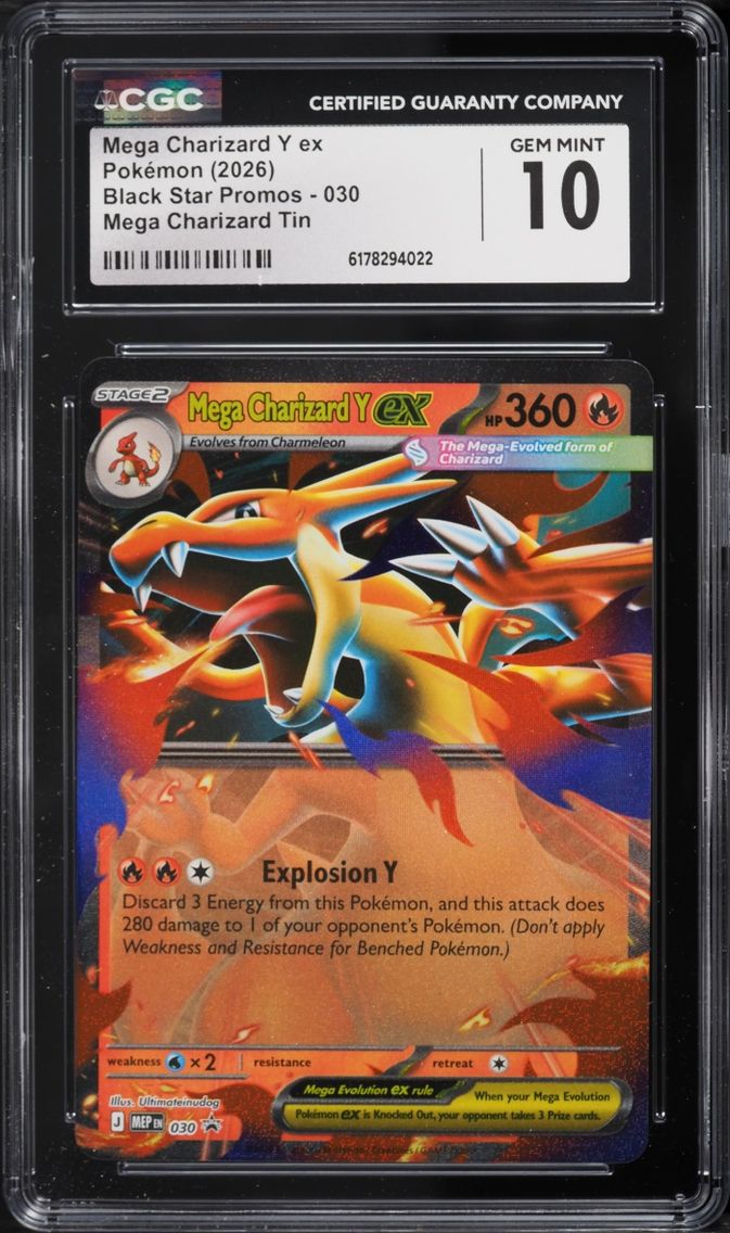 2026 Pokemon Mega Evolution Black Star Promo Tin Mega Charizard Y EX #30 CGC 10 GEM MINT