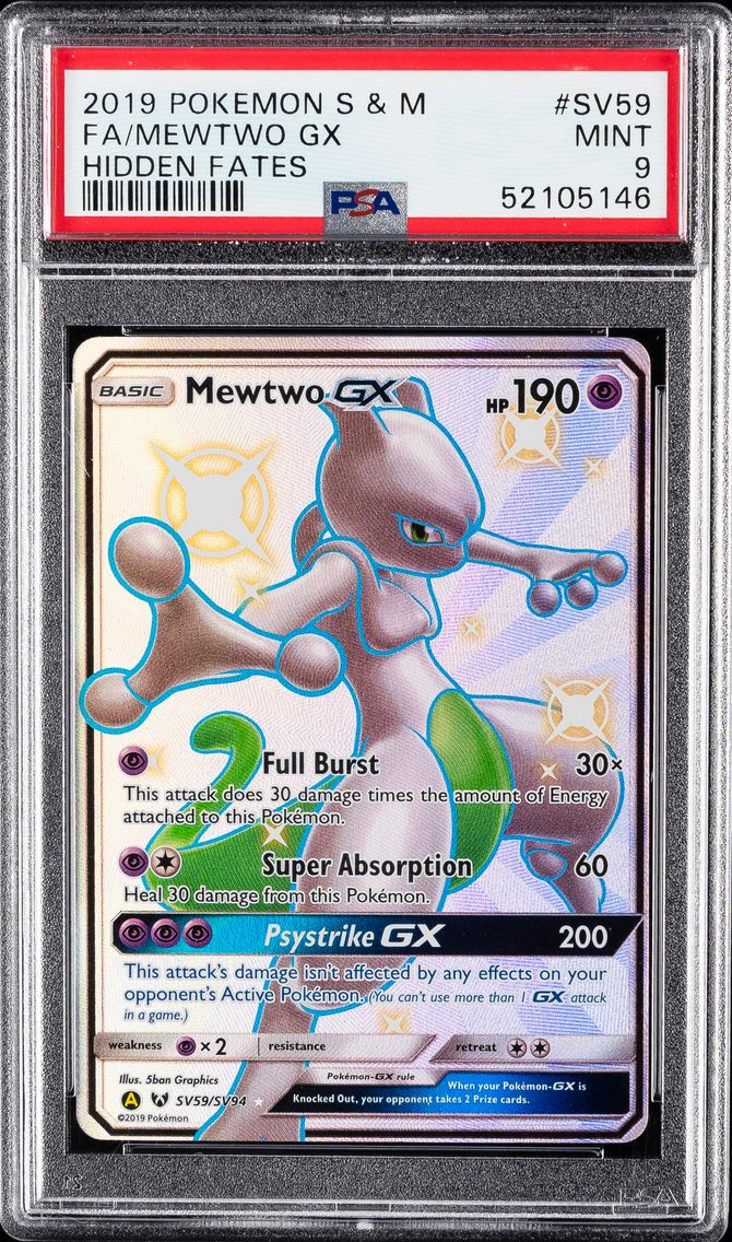 2019 #SV59 Full Art/Mewtwo GX PSA 9 Sun & Moon Hidden Fates Pokemon