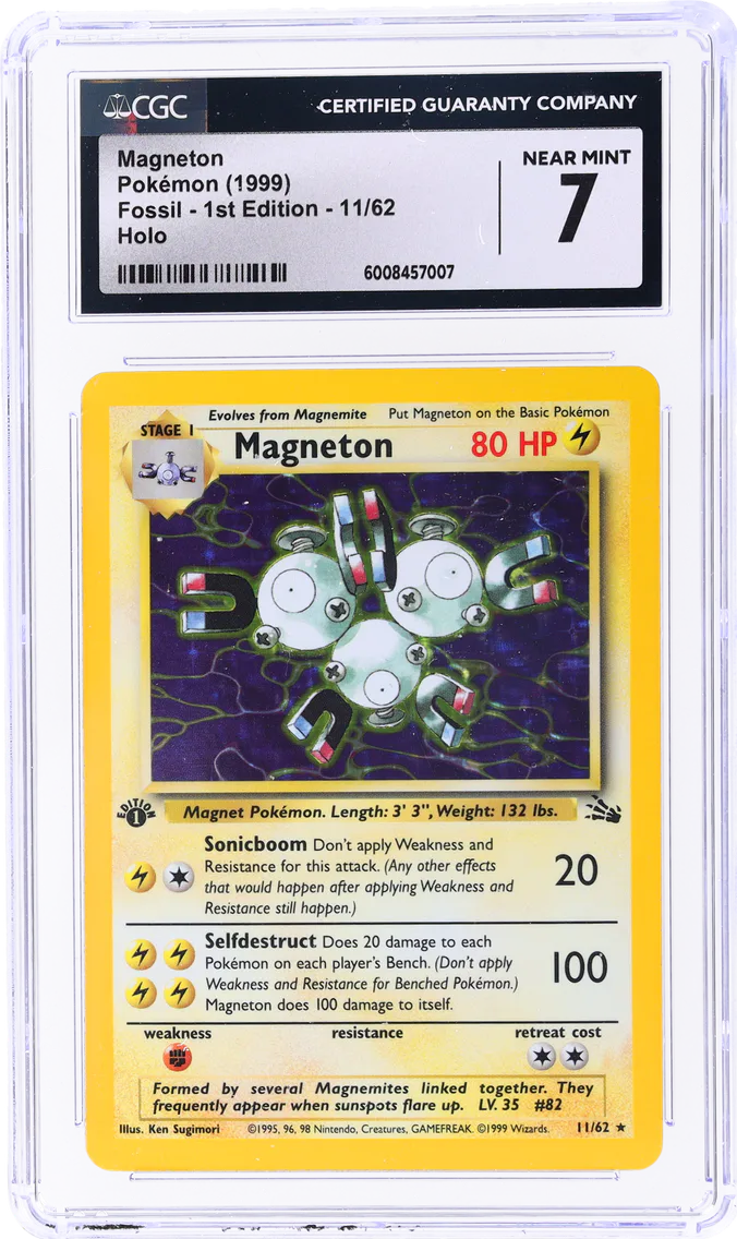 1999 #11 FOSSIL 1ST EDITION HOLO MAGNETON CGC 7 POKEMON