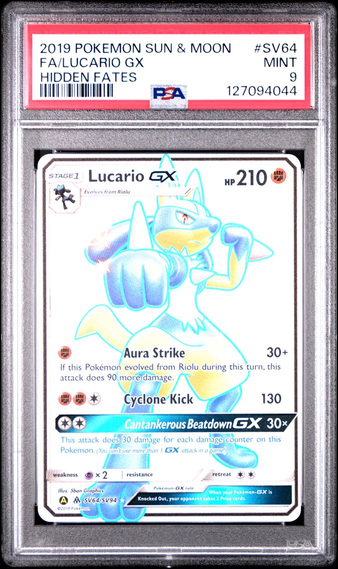 2019 #SV64 Full Art/Lucario GX PSA 9 Sun & Moon Hidden Fates