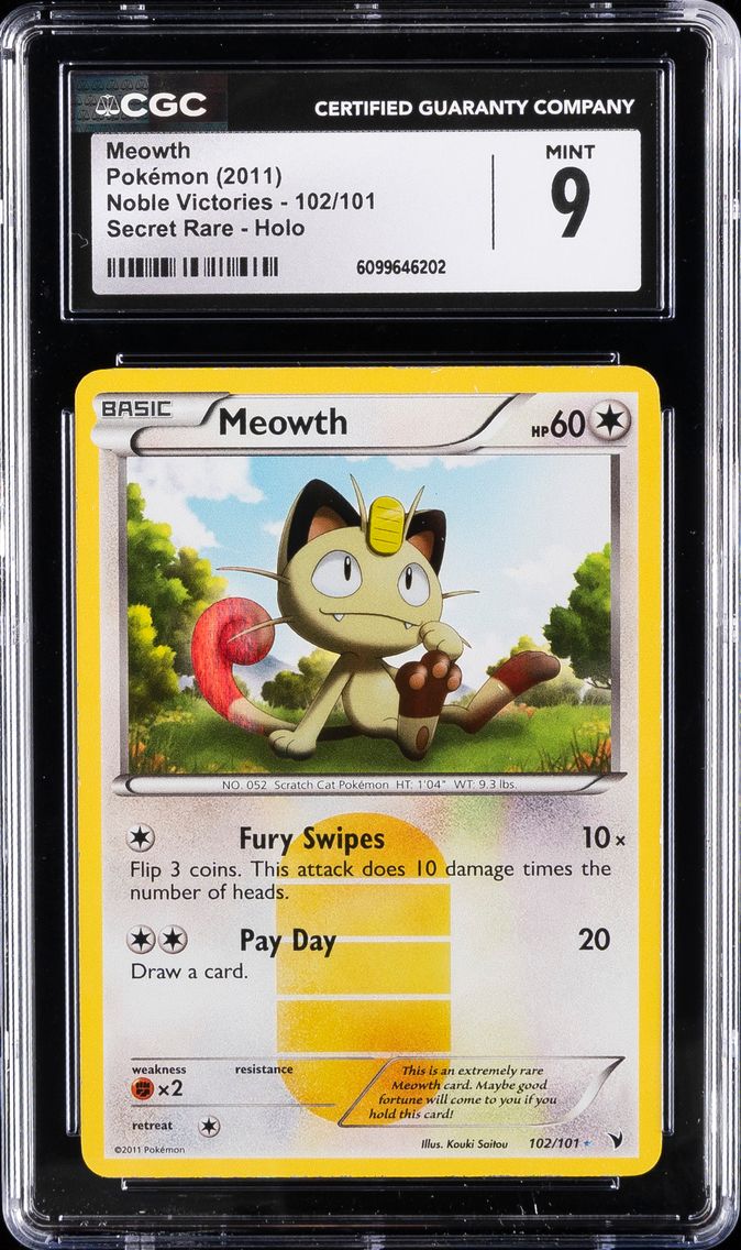 2011 #102 Meowth-Holo CGC 9 Black & White Noble Victories Pokemon