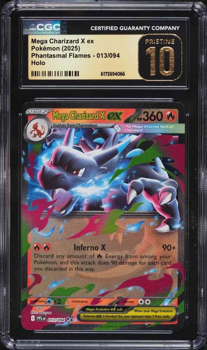 2025 Pokemon Mega Evolution Phantasmal Flames Holo Mega Charizard X EX #13 CGC 10 PRISTINE