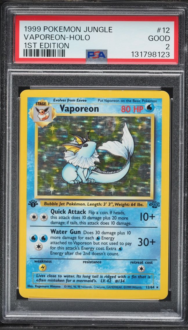 1999 #12 Jungle 1st Edition Holo Vaporeon GD PSA 2 Pokemon