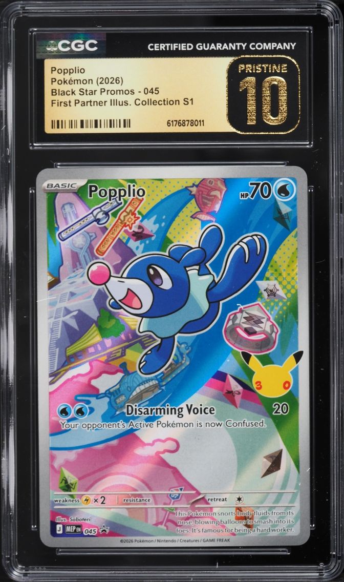 2026 Pokemon Mega Promo First Partner Illustration S1 Full Art Popplio #45 CGC 10 PRISTINE