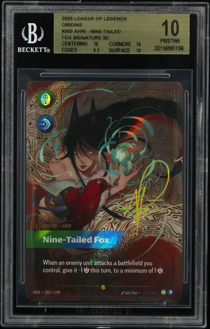 2025 #303* Ahri - Nine-Tailed Fox SIGNATURE SC BGS 10 Riftbound: League of Legends TCG Origins