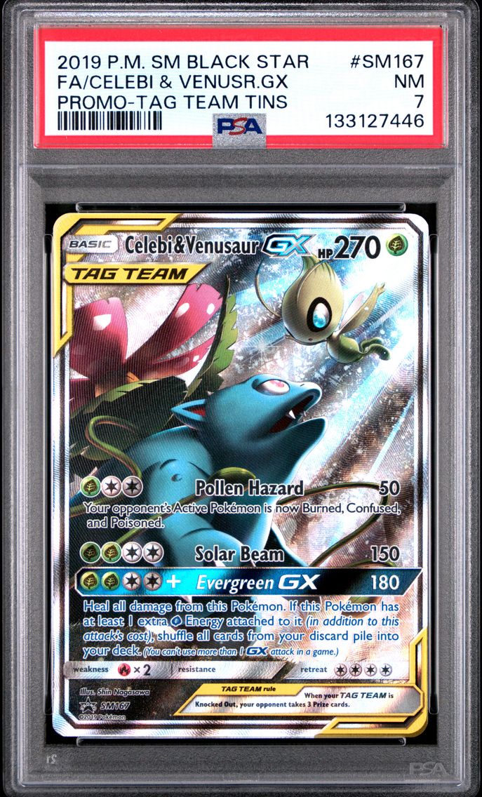 2019 #SM167 Full Art/Celebi & Venusaur GX PSA 7 SM Black Star Promo Pokemon