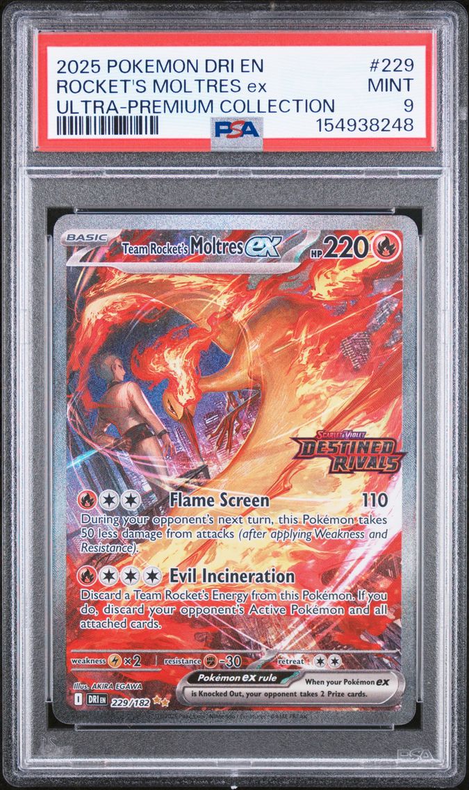 2025 #229 Team Rocket's Moltres EX PSA 9 Dri EN-Destined Rivals