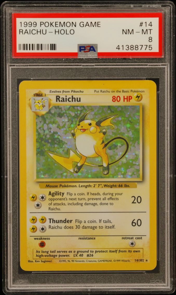 1999 #14 Raichu-Holo PSA 8 Game