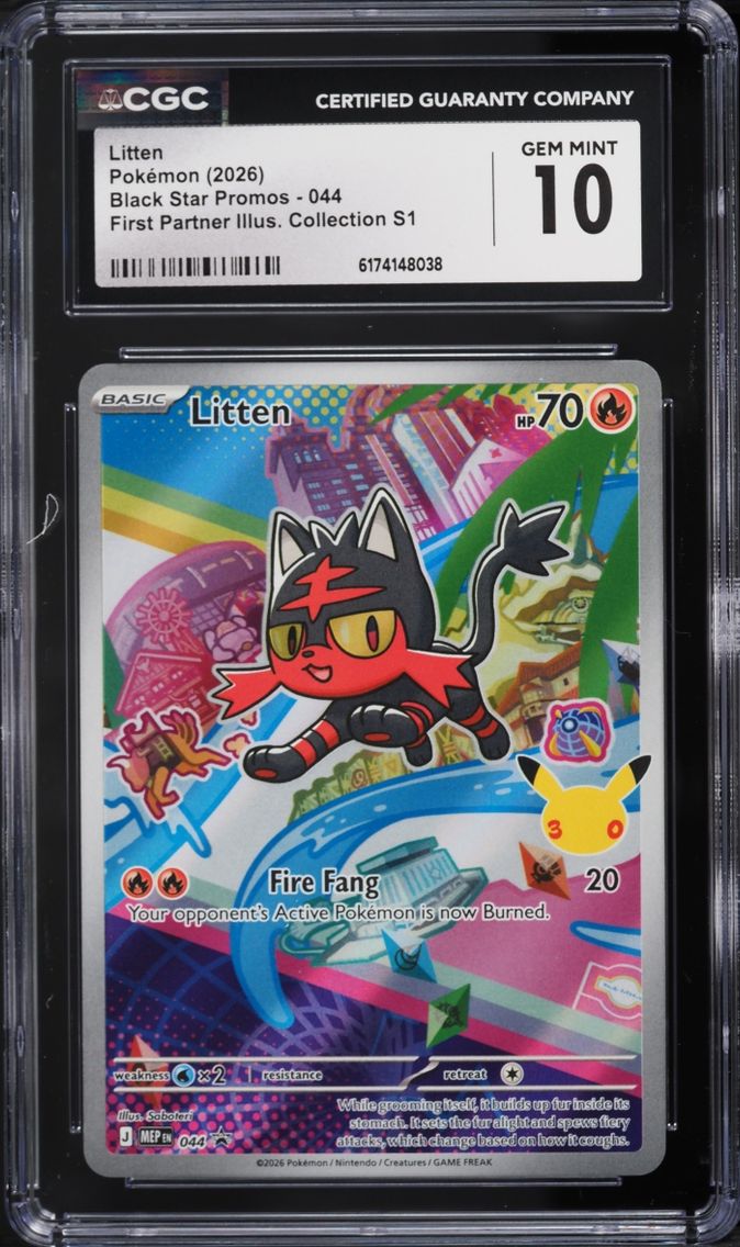 2026 Pokemon Mega Evolution Promo First Partner Illustration S1 Full Art Litten #44 CGC 10 GEM