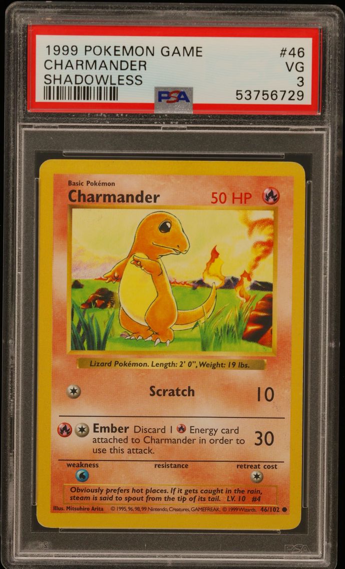 1999 #46 Charmander Shadowless PSA 3 Game