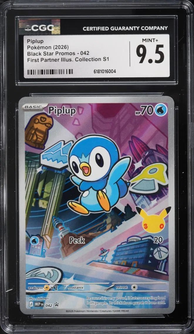 2026 Pokemon Mega Promo First Partner Illustration S1 Full Art Piplup #42 CGC 9.5 MINT+