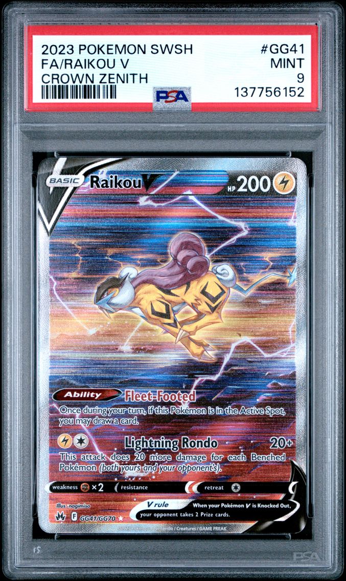 2023 #GG41 Full Art/Raikou V PSA 9 Sword and Shield Crown Zenith Pokemon