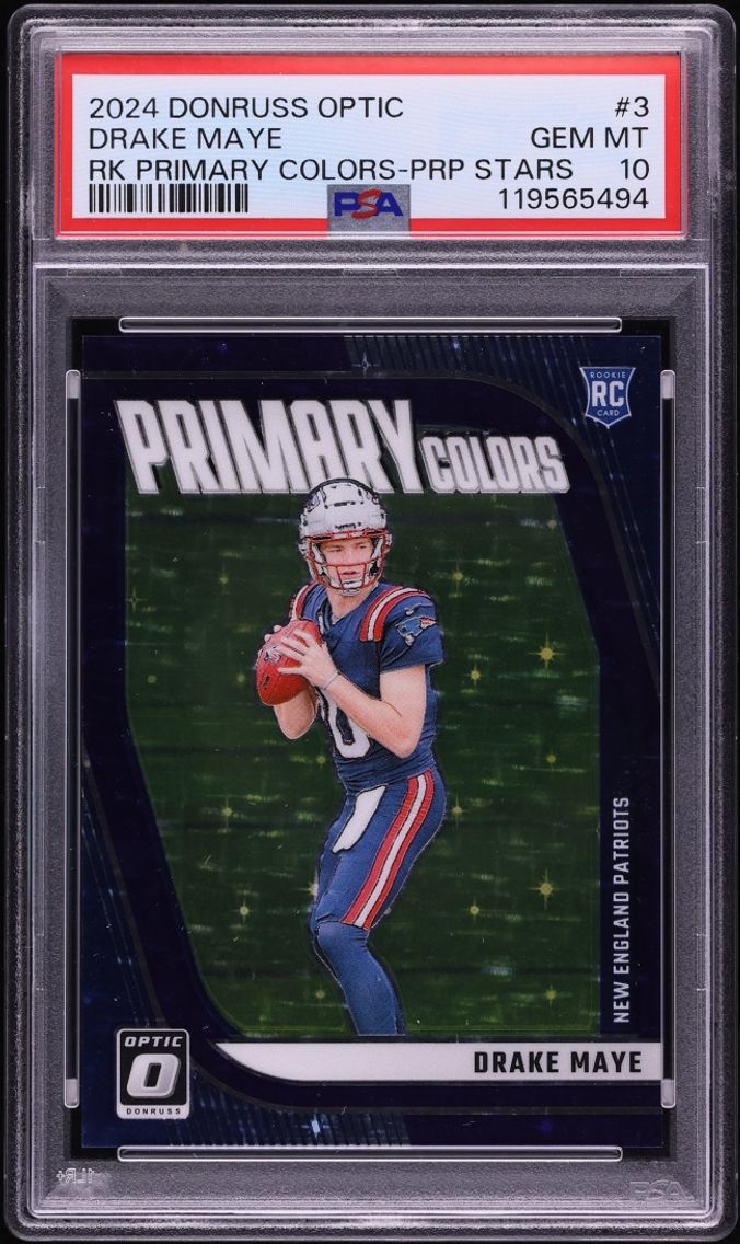 2024 #3 Drake Maye ROOKIE /25PSA 10 Donruss Optic Primary Colors Purple Stars Prizm