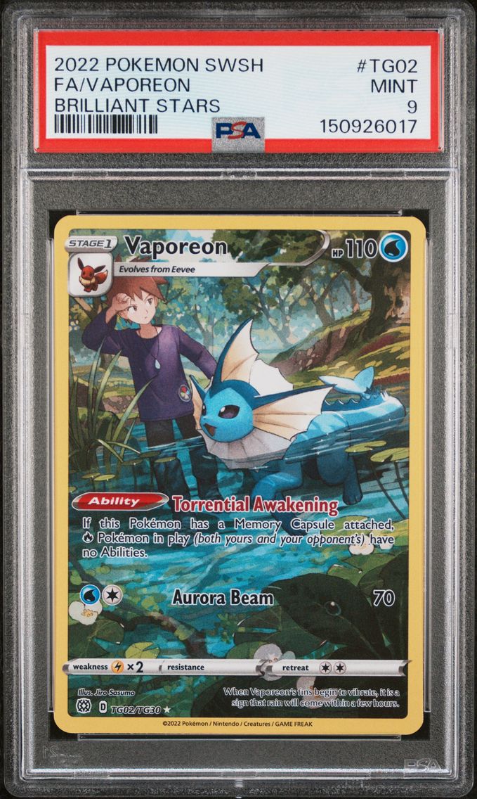 2022 #TG02 Full Art/Vaporeon PSA 9 Sword & Shield Brilliant Stars Pokemon