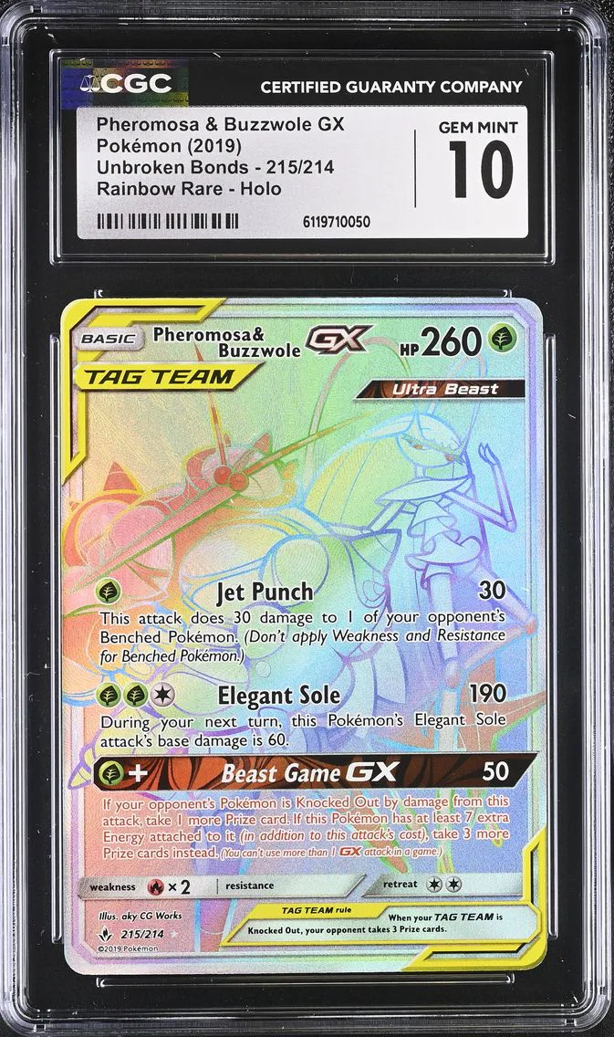 2019 #215 Pheromosa &amp; Buzzwole GX CGC 10 Unbroken Bonds - English