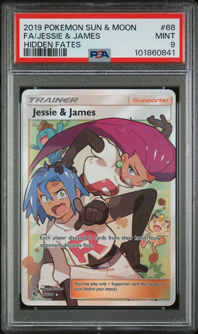 2019 #68 Full Art/Jessie & James PSA 9 Sun & Moon Hidden Fates Pokemon