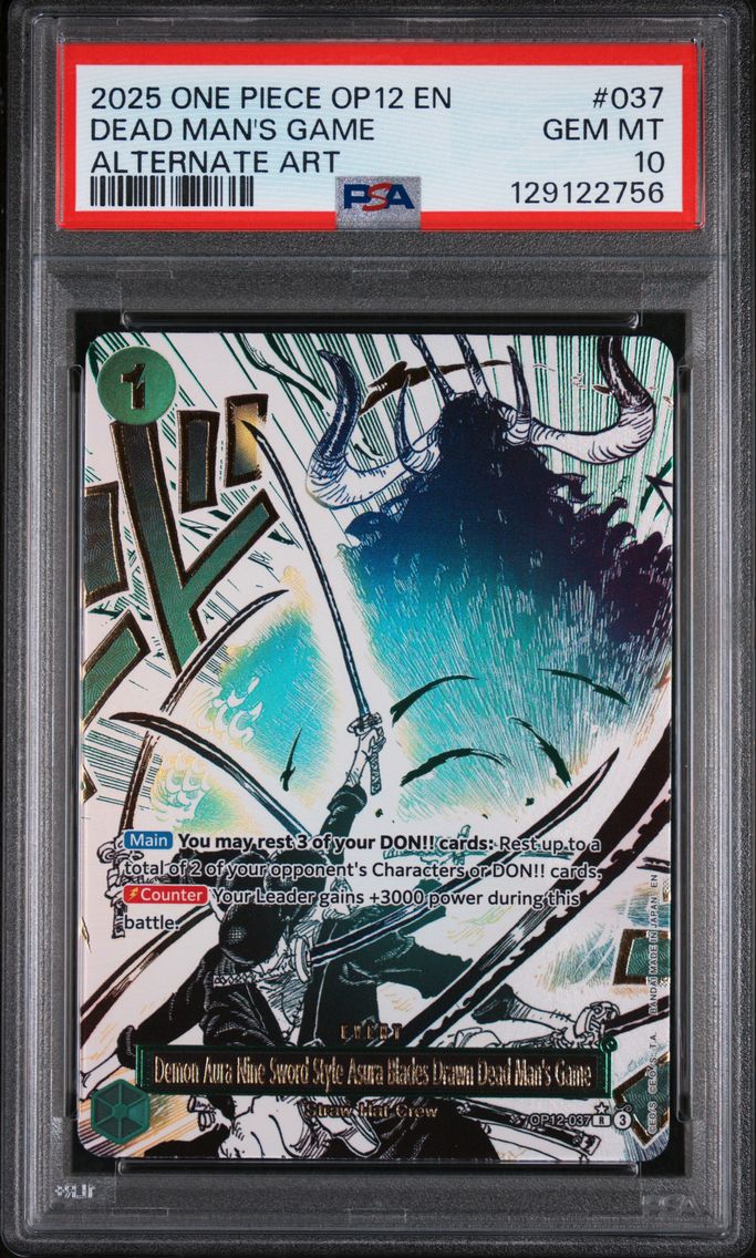 2025 #037 Demon Aura Nine-Sword Style Asura Blades Drawn Dead Man's Game PSA 10 OP12-Legacy of the Master One Piece