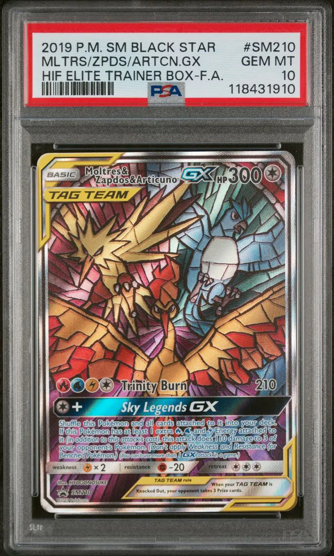 2019 #SM210 Full Art/Moltres & Zapdos & Articuno GX PSA 10 SM Black Star Promo Pokemon
