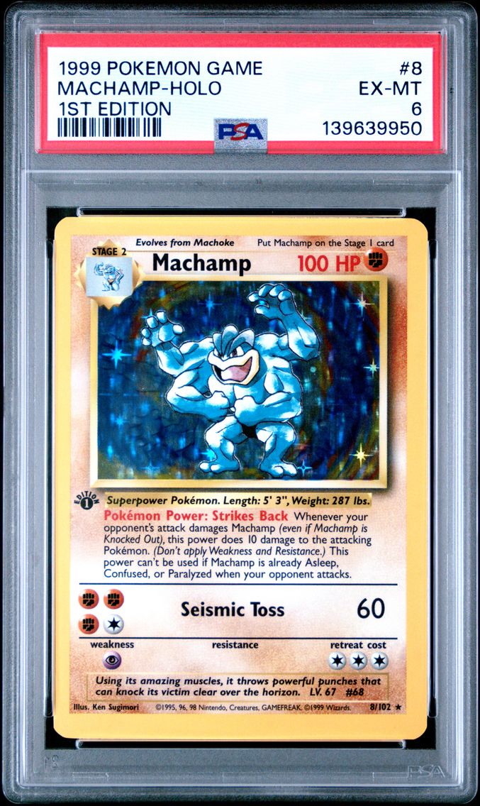 1999 #8 Machamp-Holo 1st Edition PSA 6 Game