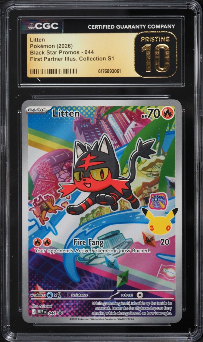 2026 Pokemon Mega Promo First Partner Illustration Full Art Litten #44 CGC 10 PRISTINE