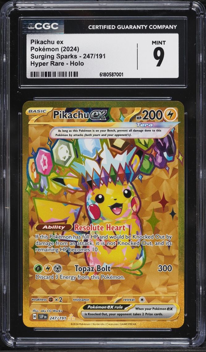 2024 Pokemon Scarlet & Violet Surging Sparks Gold Rare Pikachu ex #247 CGC 9 MINT