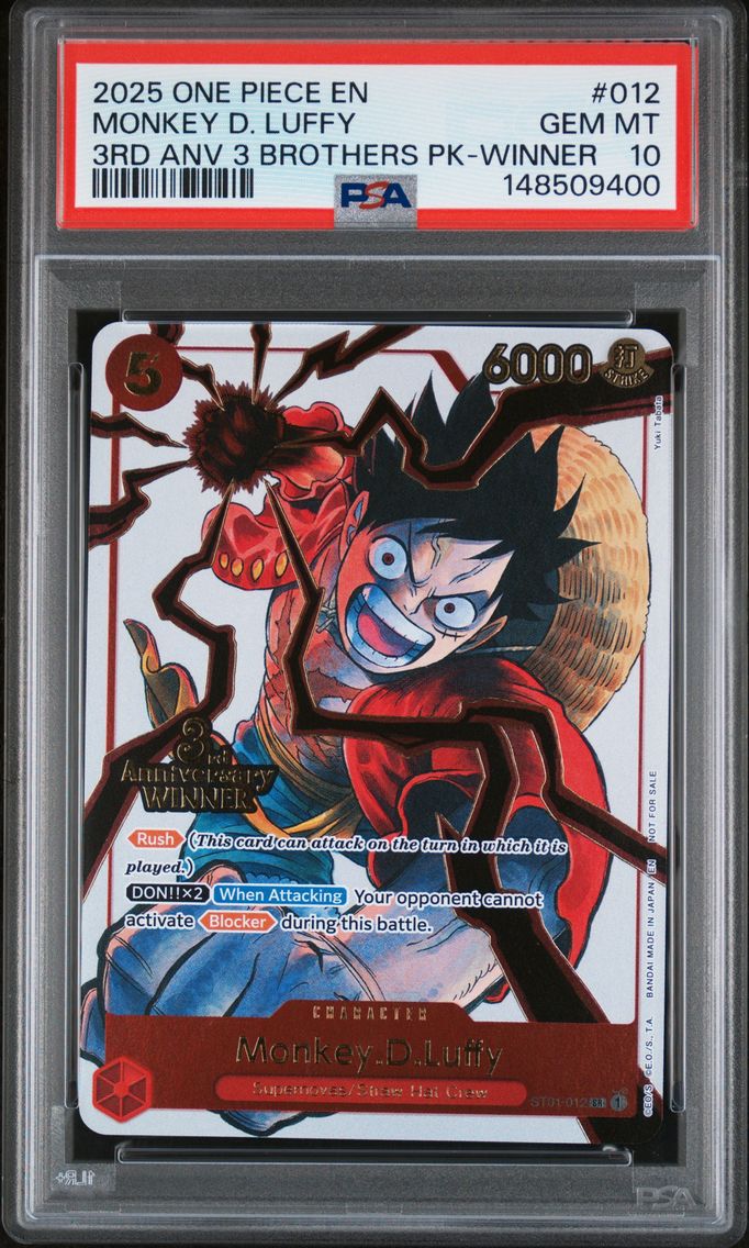2025 #012 Monkey D. Luffy Winner PSA 10 3rd Anniversary Tournament 3 Brothers Pack One Piece